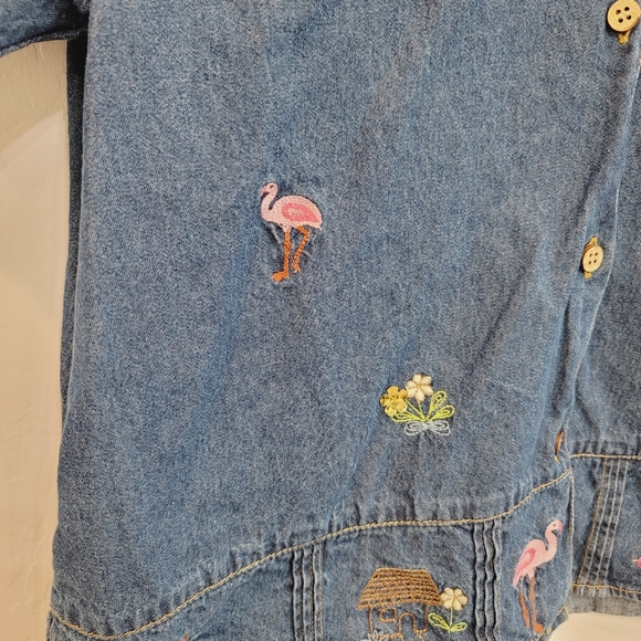 💕 Lemon Grass Short Sleeves Button Down Denim Top Women's Size Large Petite - Picture 4 of 10